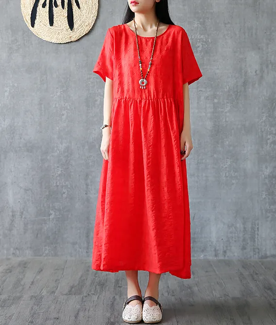 Summer  Spring  Cotton Linen Women loose Dresses DZA05168