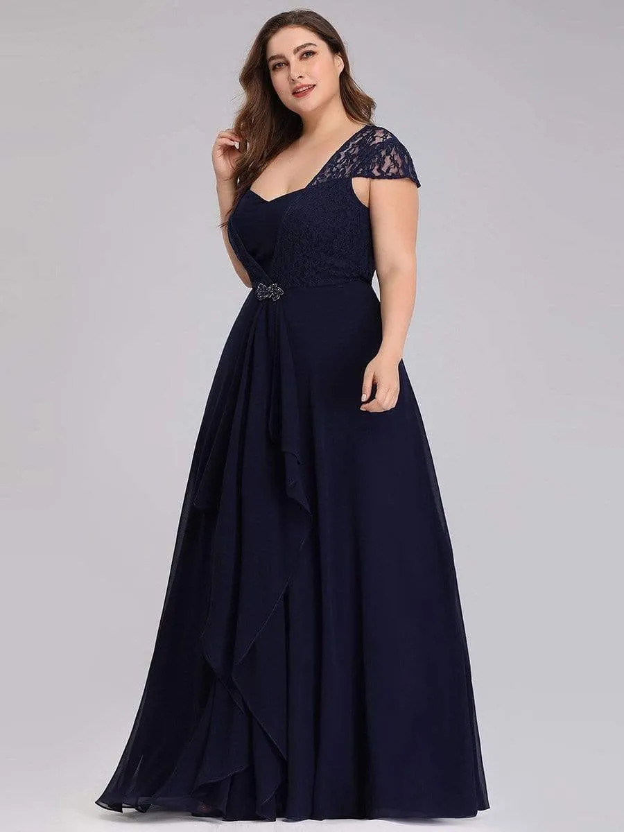 Sweetheart Floral Lace Cap Sleeve Wedding Guest Dress