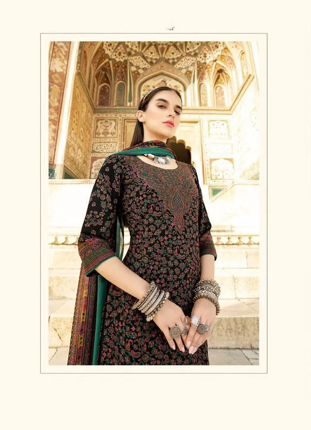 Unstiched Black Kani Style Print Suits with Chiffon Duppata