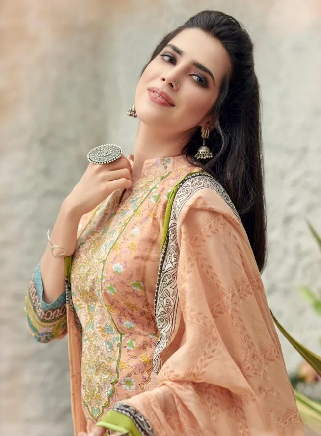 Unstitched Lawn Cotton Pakistani Orange Suit Dress material