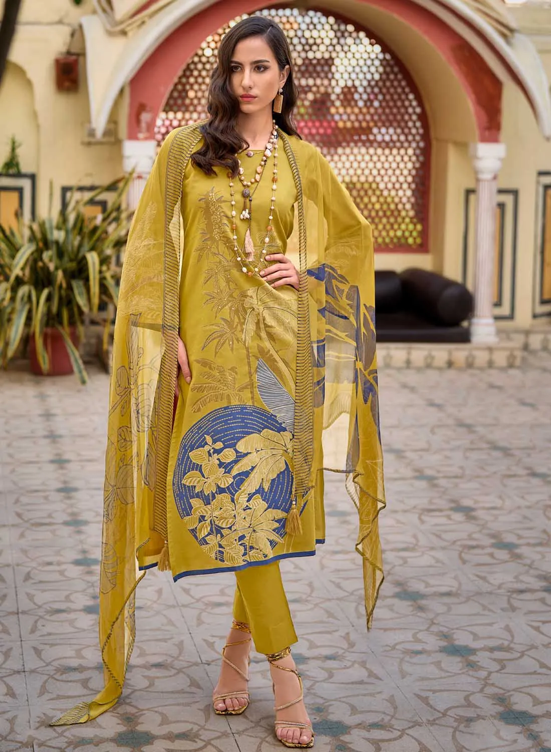 Unstitched Pure Lawn Cotton Salwar Suit Material with Dupatta