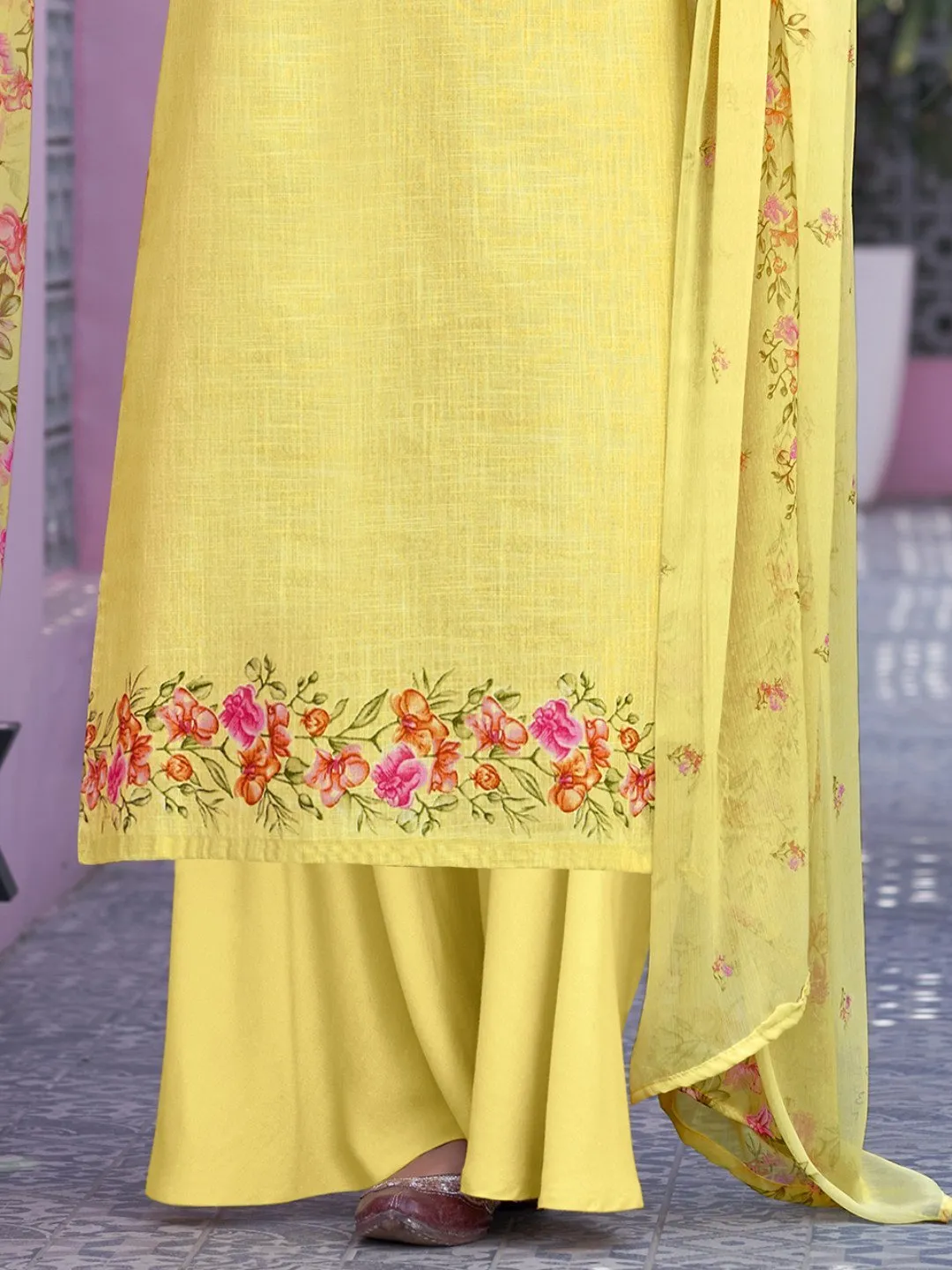 Unstitched Yellow Cotton Salwar Kameez Material