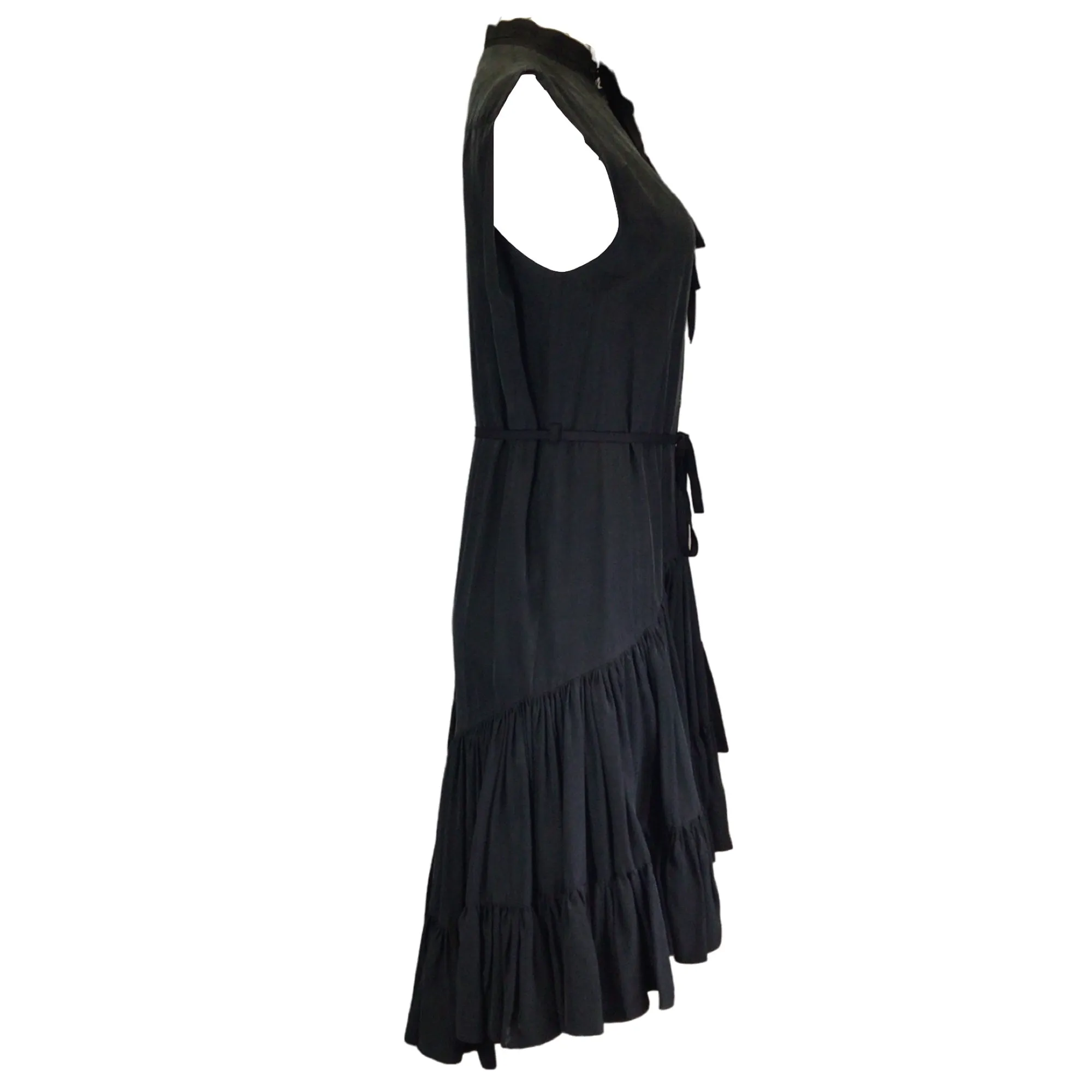 UNTTLD Black Sleeveless Button-Front Asymmetric Hem Midi Dress