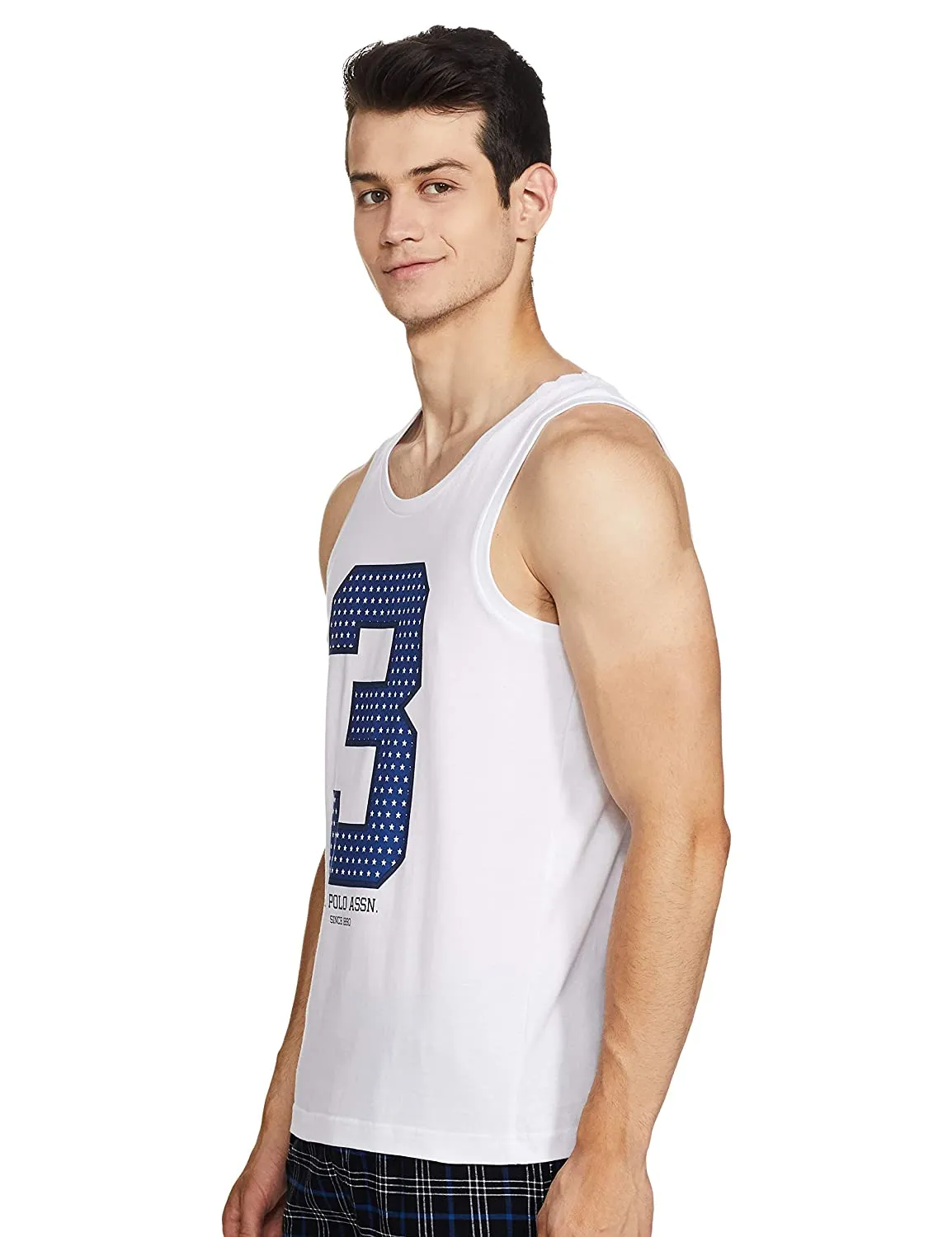 US Polo Branded Men's Printed White Cotton Sleeveless Vest