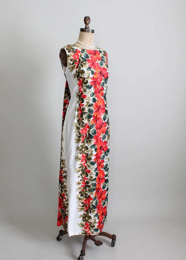 Vintage 1960s Hawaiian Floral Maxi Dress