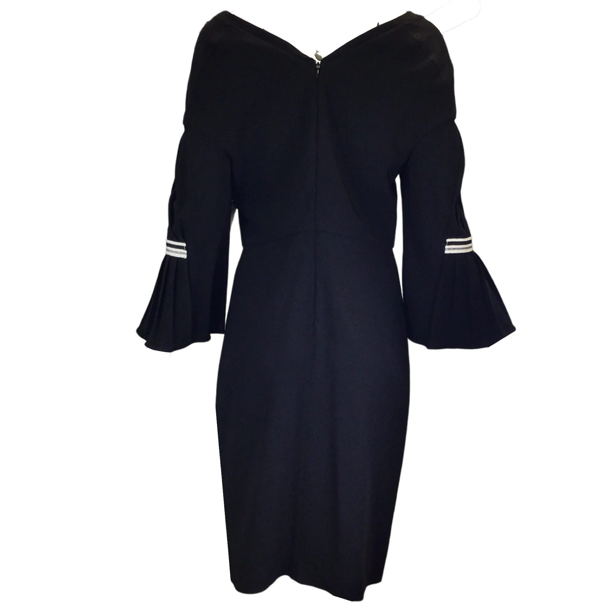 Vionnet Black Bell Sleeved V-Neck Crepe Midi Dress