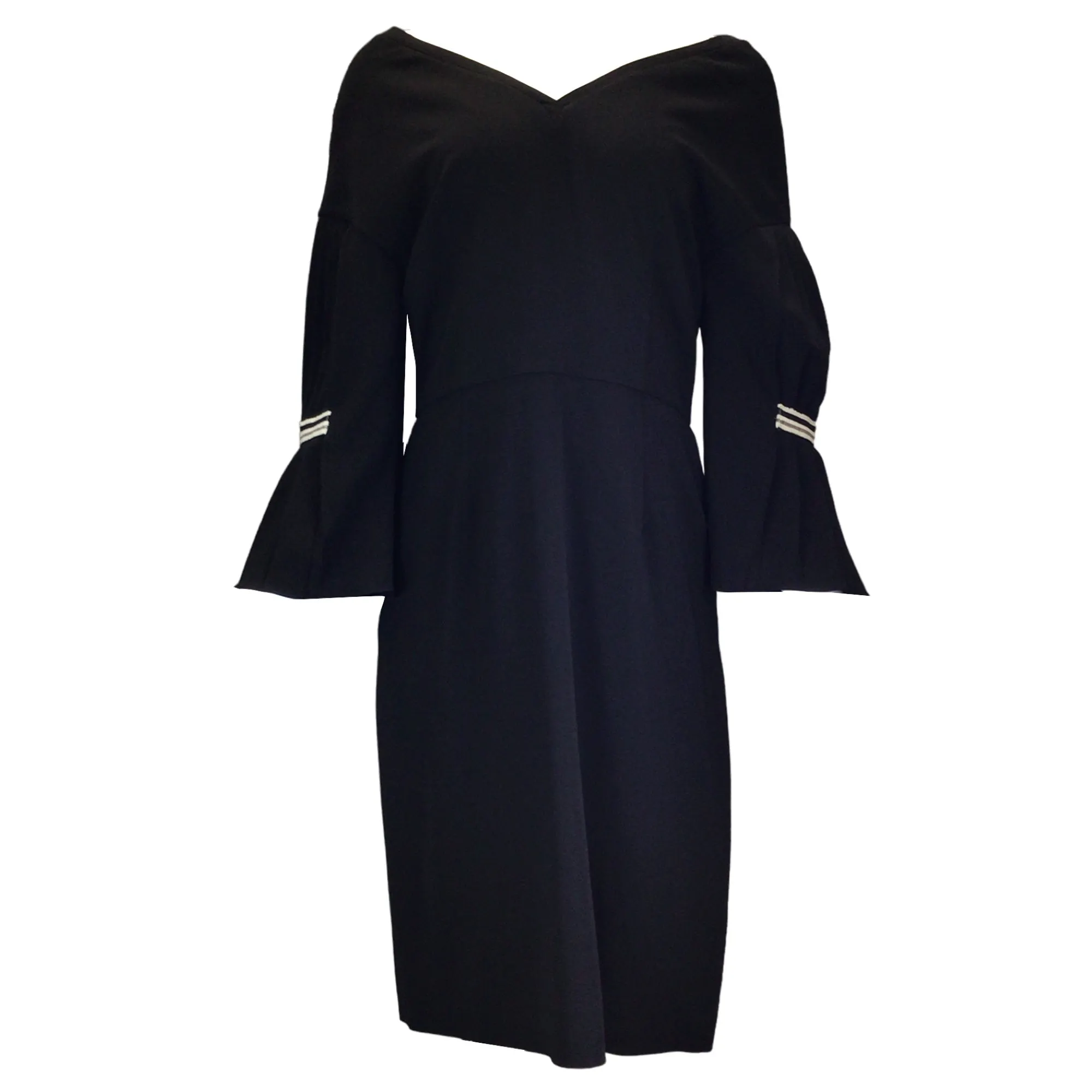 Vionnet Black Bell Sleeved V-Neck Crepe Midi Dress