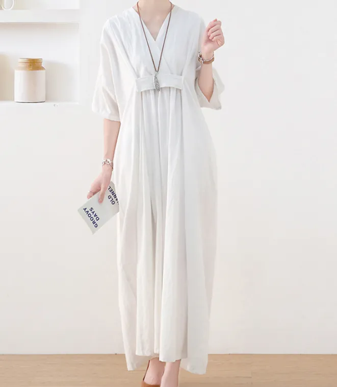 White Linen  Dresses Summer Women Dresses AM962214