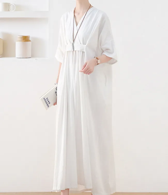 White Linen  Dresses Summer Women Dresses AM962214