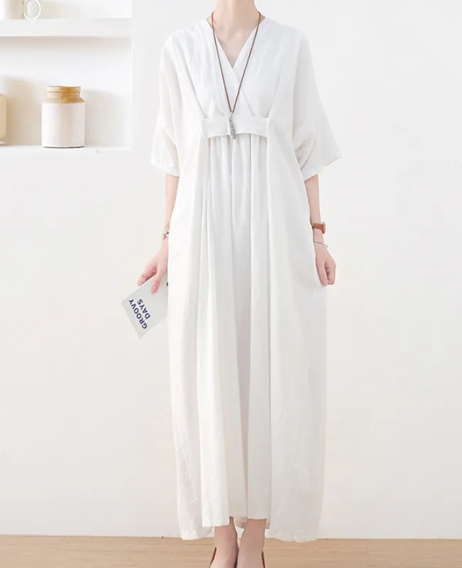 White Linen  Dresses Summer Women Dresses AM962214