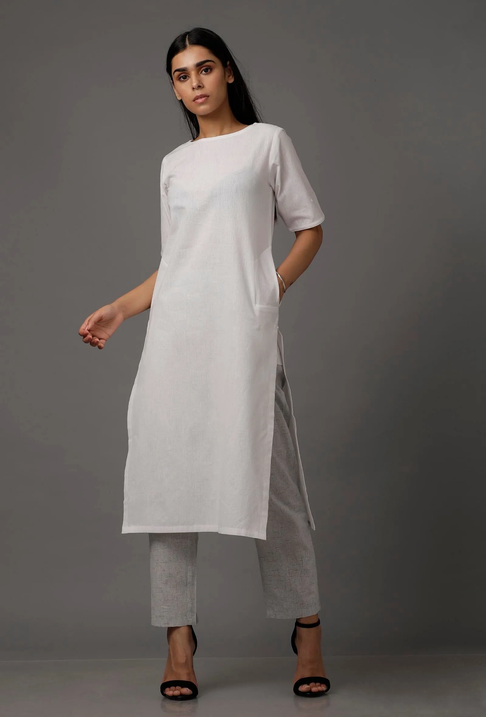 White Pure Woven Cotton Kurta