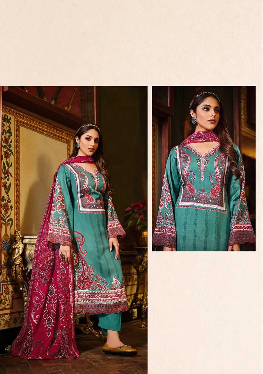 Women Pakistani Teal Green Unstitched Cotton Suit Dress Material