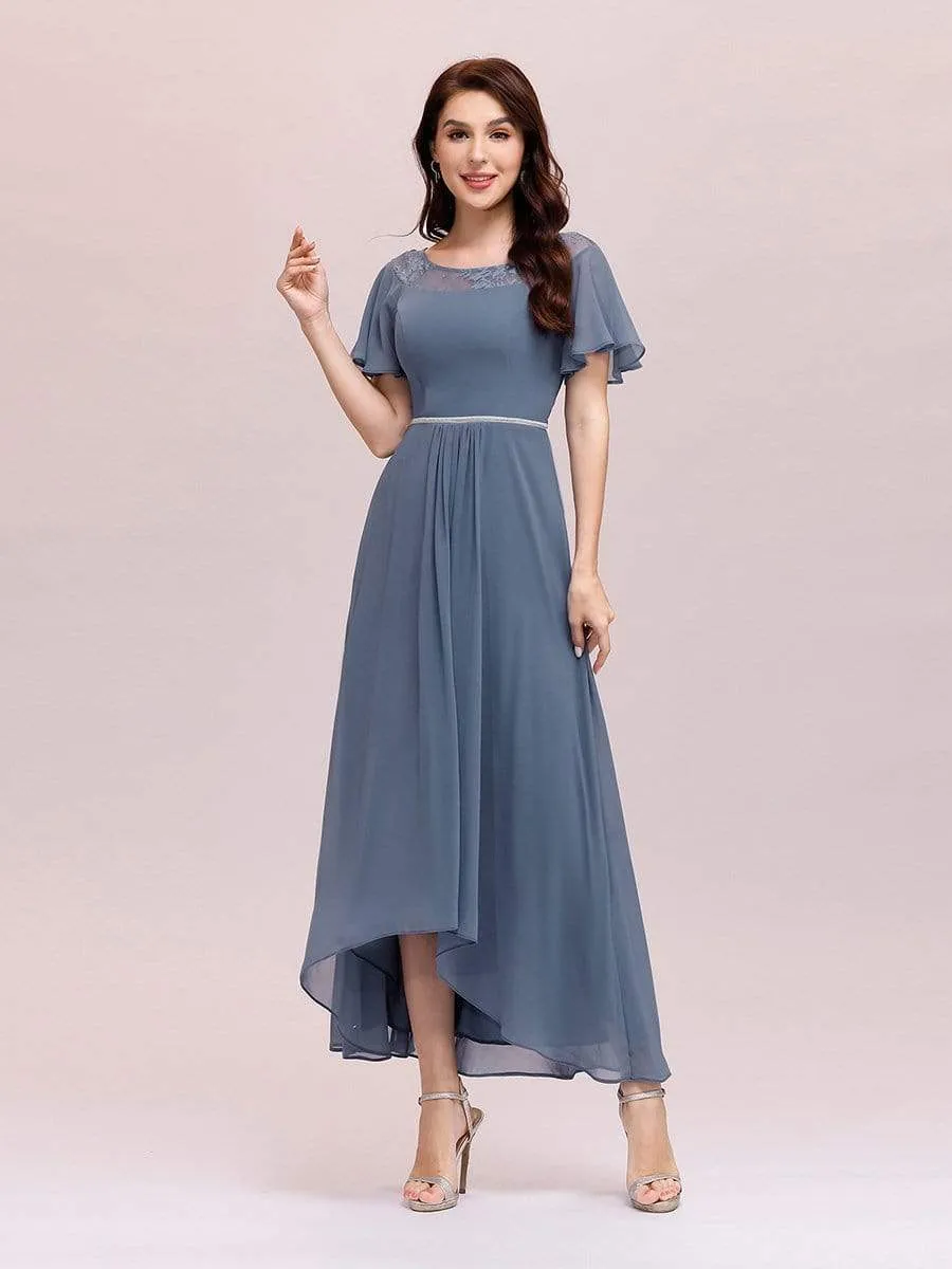 Women's Casual Boat Neck A-Line Midi Dress with Asymmetrical Hems