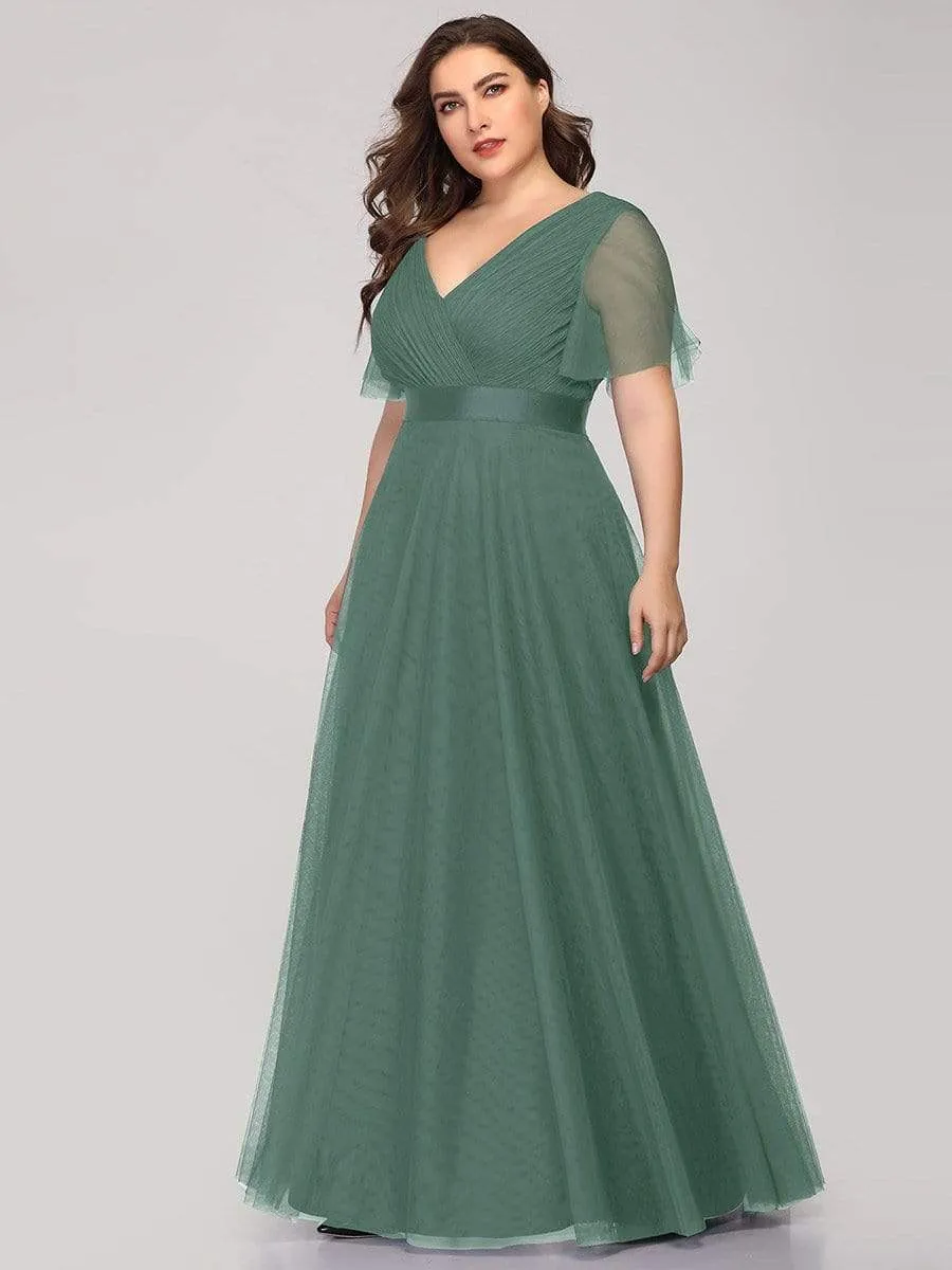 Women's Floor-Length Plus Size Bridesmaid Dress with Short Sleeve