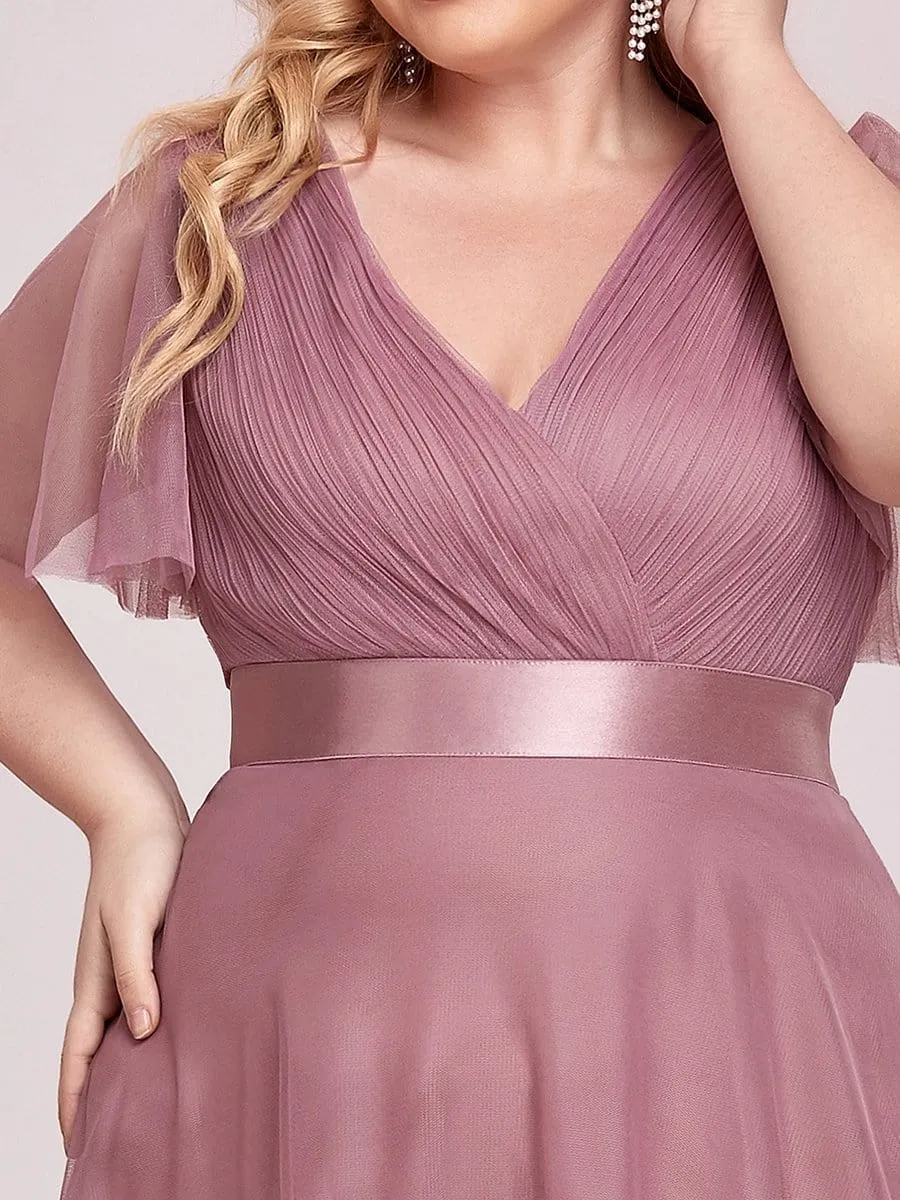 Women's Floor-Length Plus Size Bridesmaid Dress with Short Sleeve