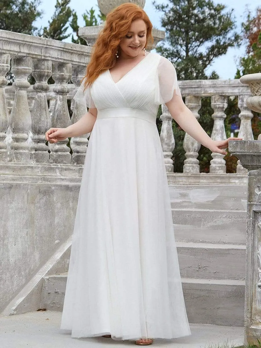 Women's Floor-Length Plus Size Bridesmaid Dress with Short Sleeve