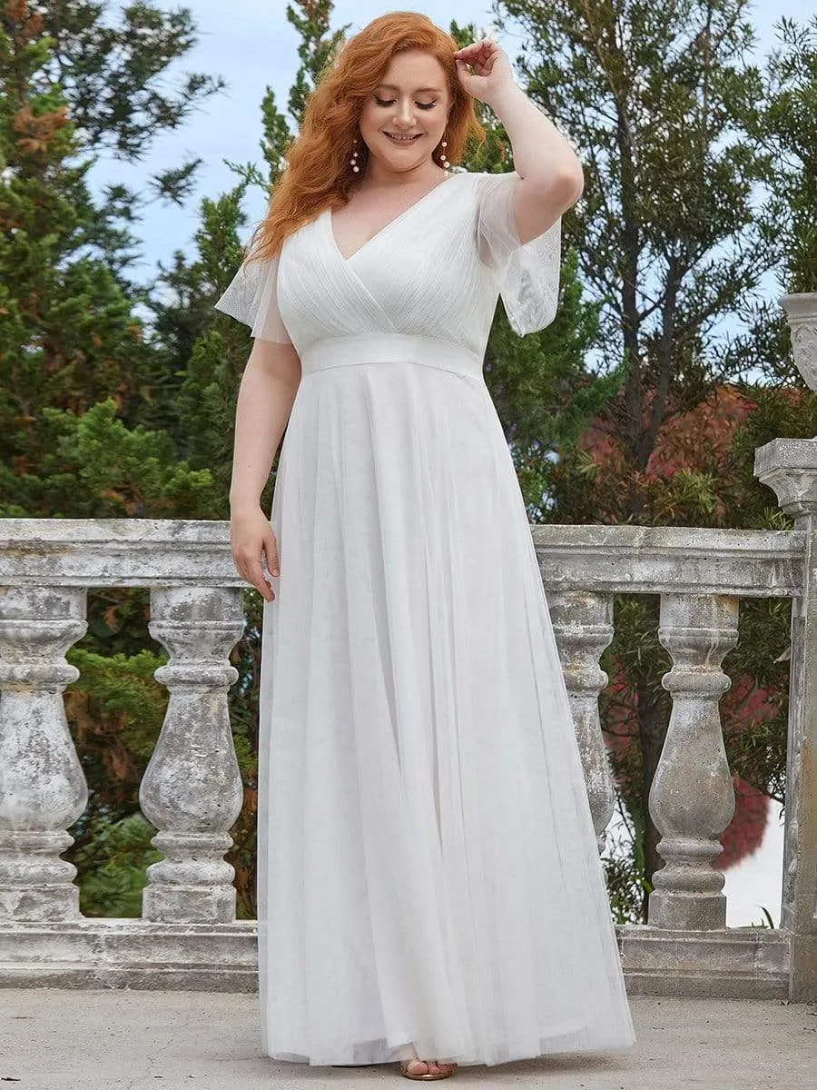 Women's Floor-Length Plus Size Bridesmaid Dress with Short Sleeve