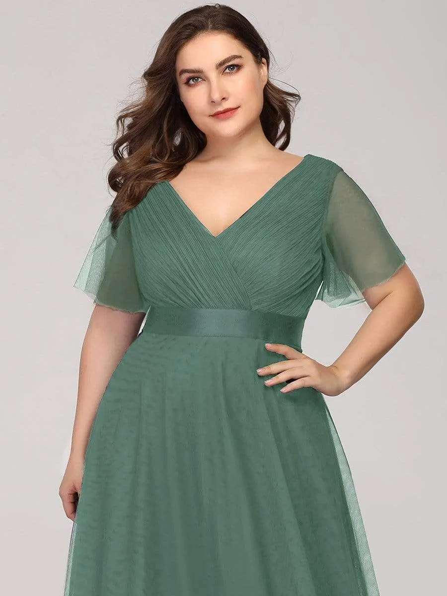 Women's Floor-Length Plus Size Bridesmaid Dress with Short Sleeve