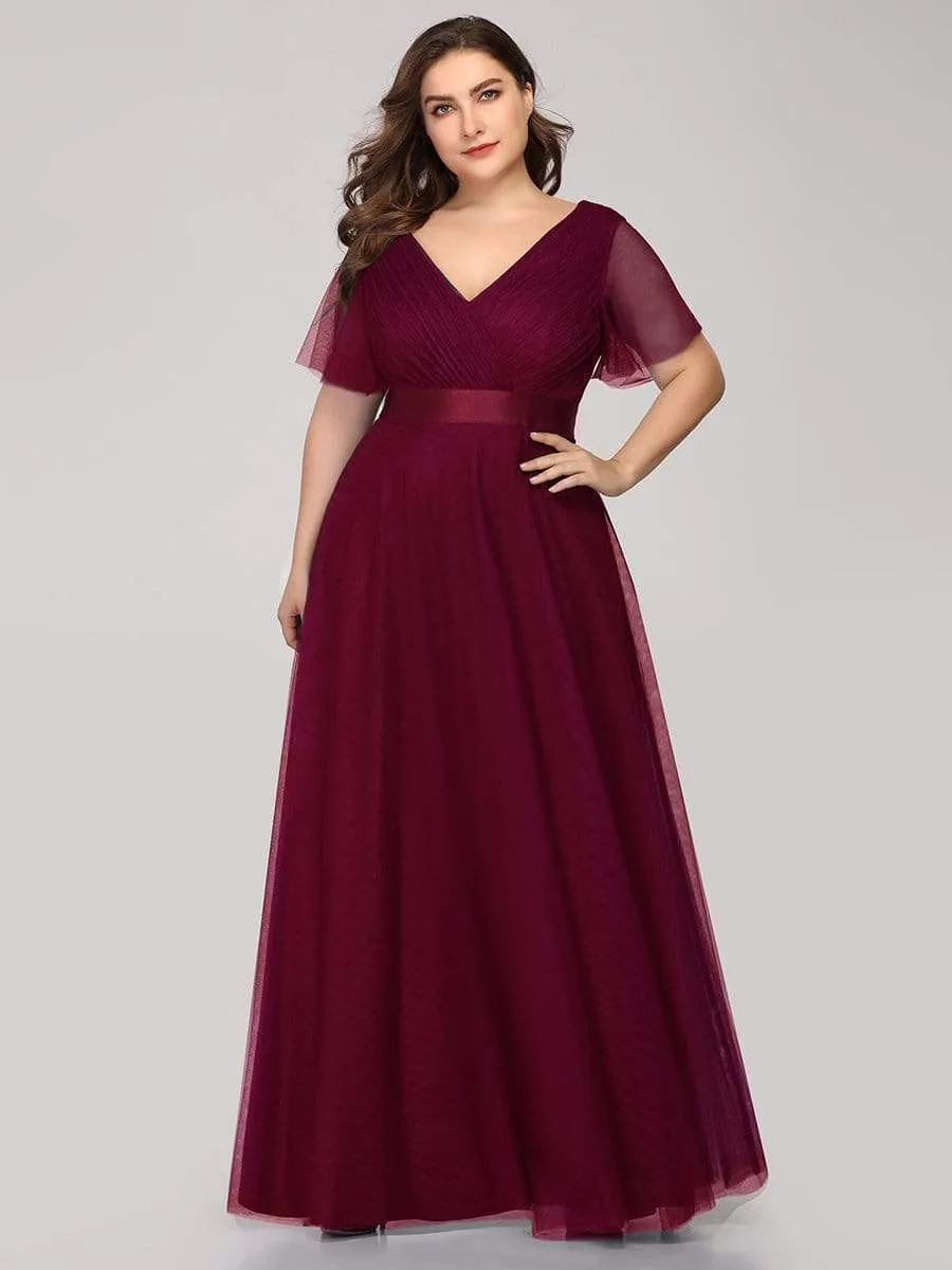 Women's Floor-Length Plus Size Bridesmaid Dress with Short Sleeve