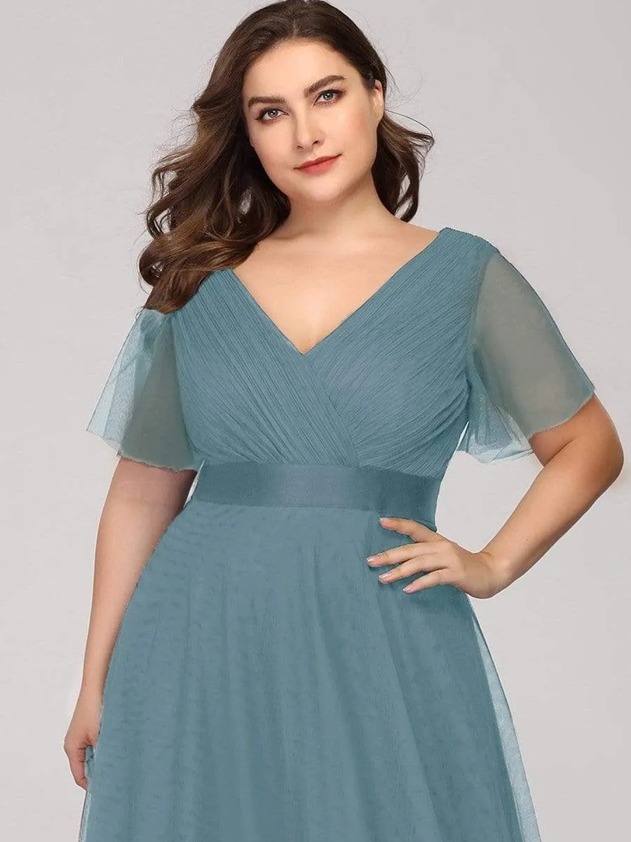 Women's Floor-Length Plus Size Bridesmaid Dress with Short Sleeve