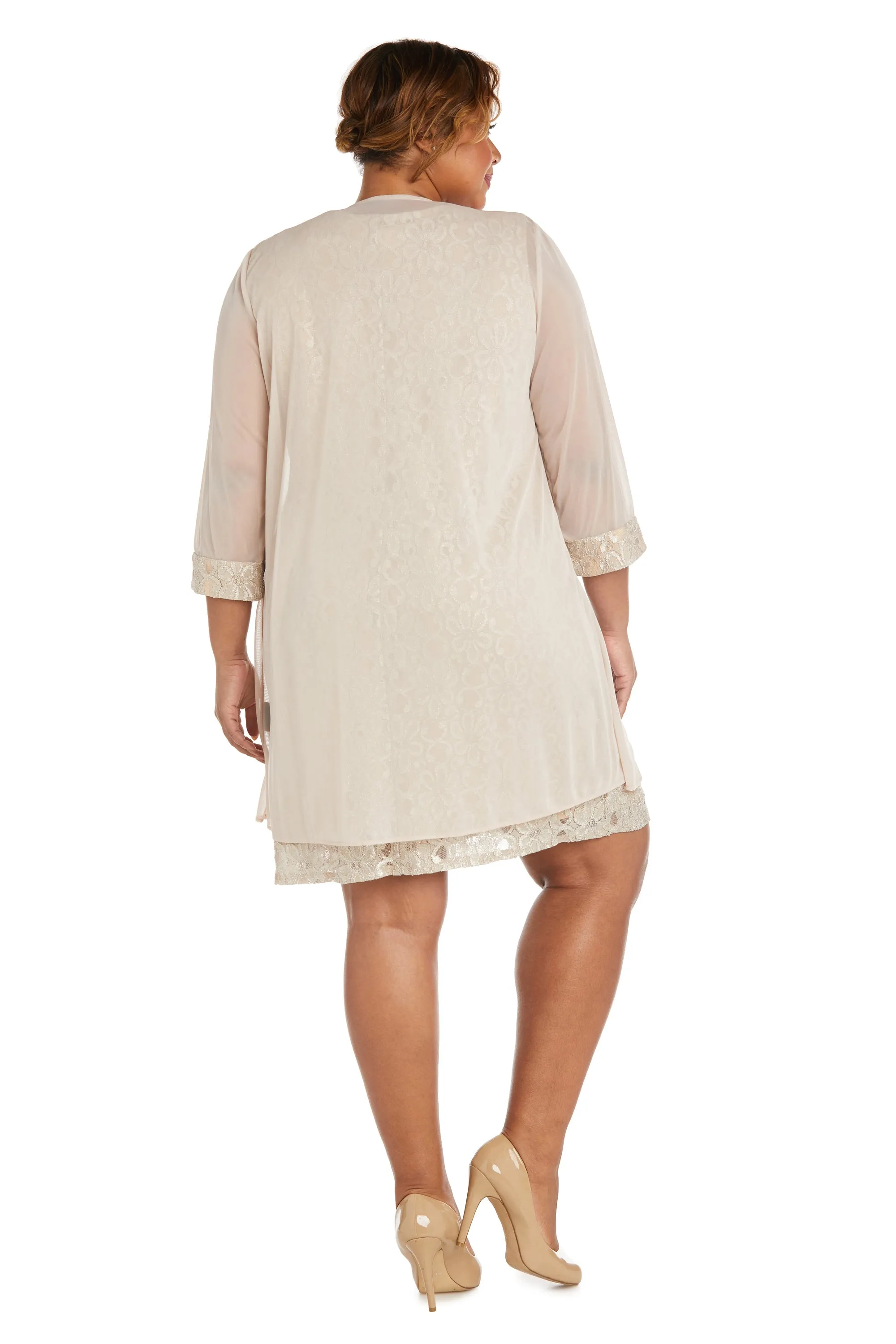 Women's Plus Size Sheer Draped Jacket and Pearl-Embellished Lace Shift Dress