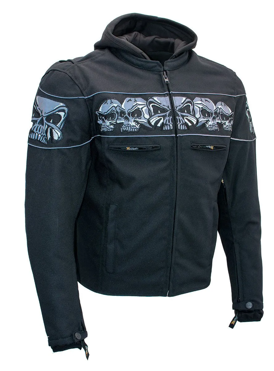 Xelement Men’s Vengeance Black Armored Textile Motorcycle Jacket w/Skull Embroidery XS1704