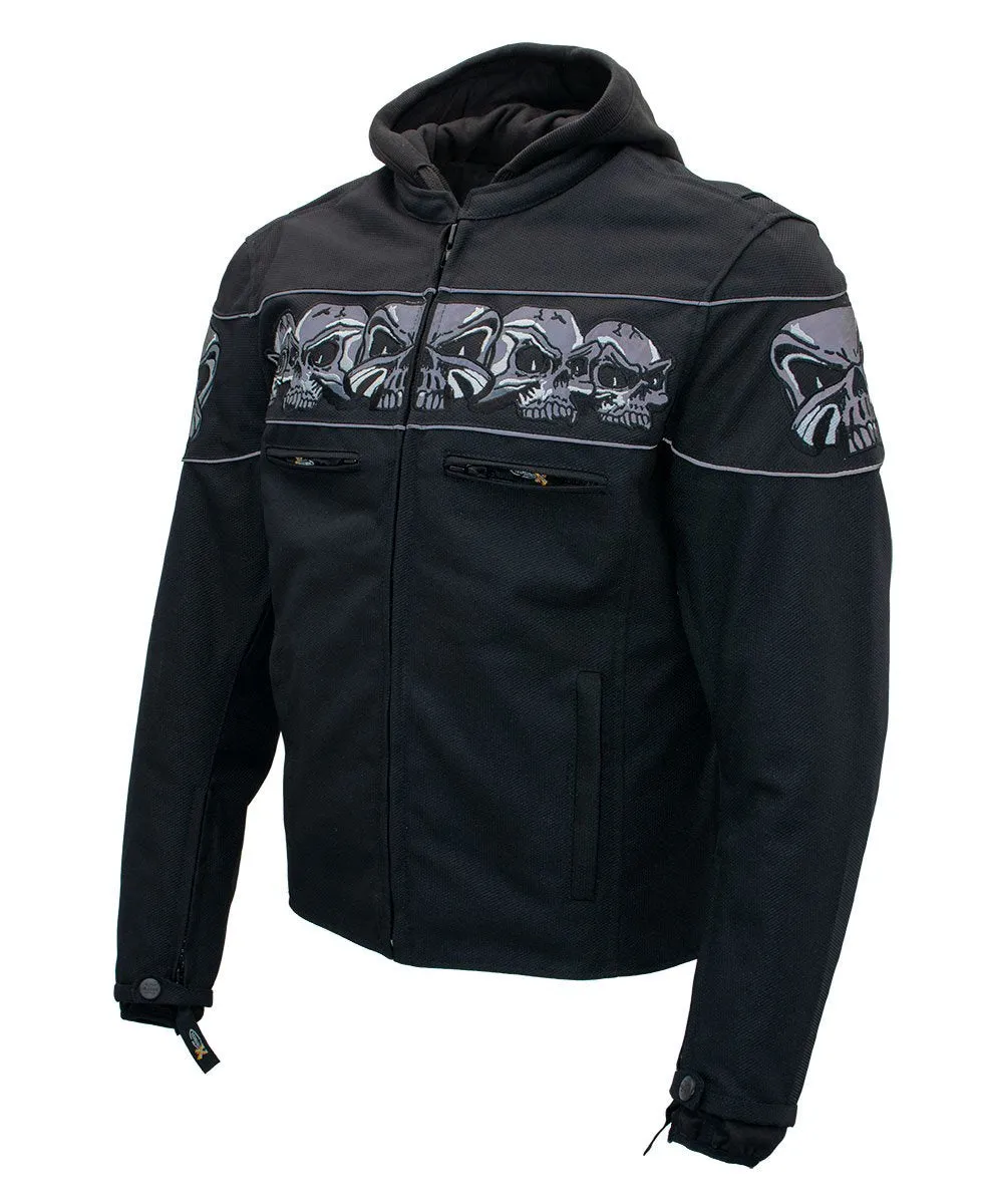 Xelement Men’s Vengeance Black Armored Textile Motorcycle Jacket w/Skull Embroidery XS1704