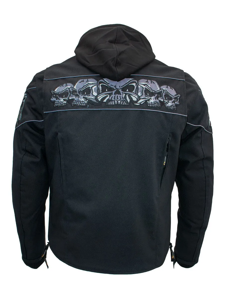 Xelement Men’s Vengeance Black Armored Textile Motorcycle Jacket w/Skull Embroidery XS1704